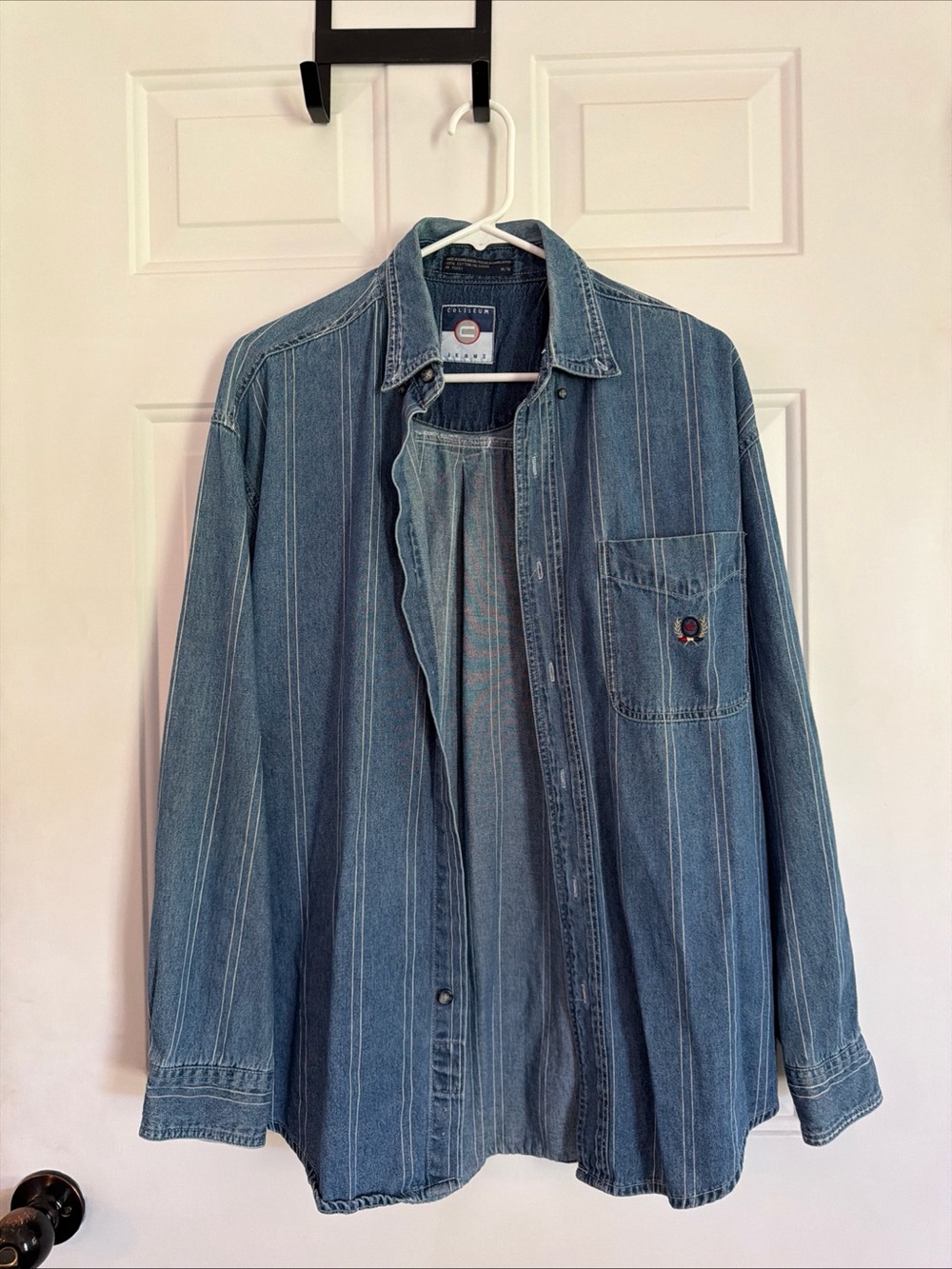 Men's Striped Blue Denim Shirt Jacket - Lightweight Layer